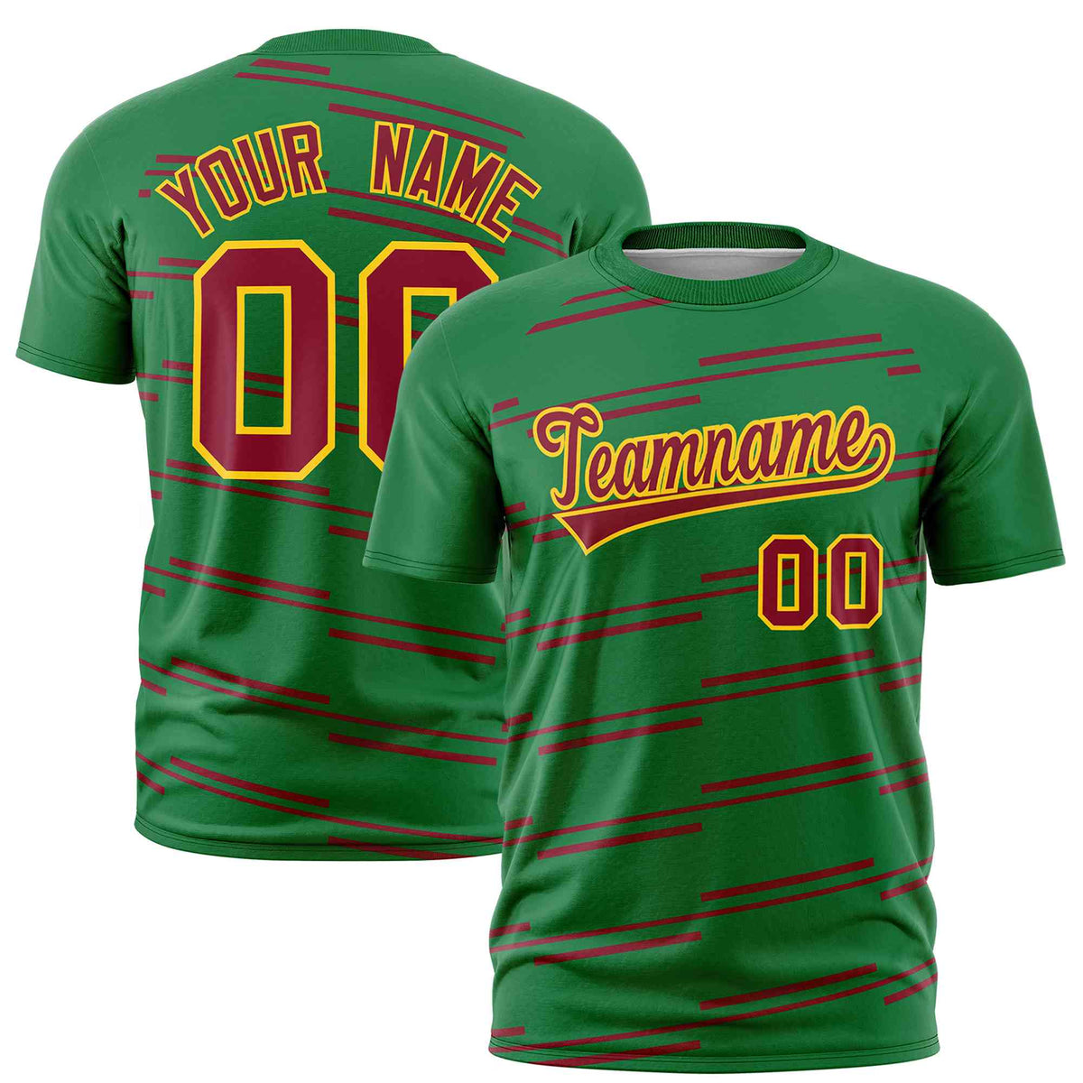 Custom Kelly Green Crimson Personalized Slanting Line Graffiti Pattern Performance T-Shirt | KXKSHOP
