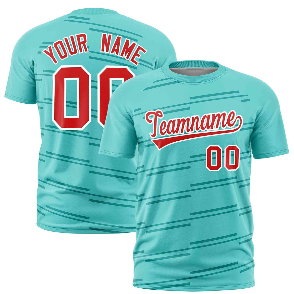 Custom Aqua Red Personalized Slanting Line Graffiti Pattern Performance T-Shirt | KXKSHOP