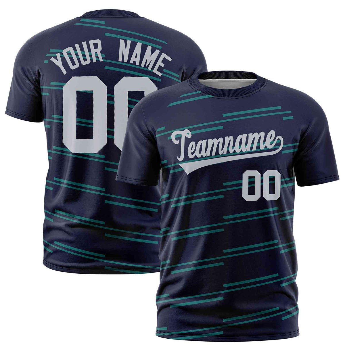 Custom Navy Aqua Personalized Slanting Line Graffiti Pattern Performance T-Shirt | KXKSHOP
