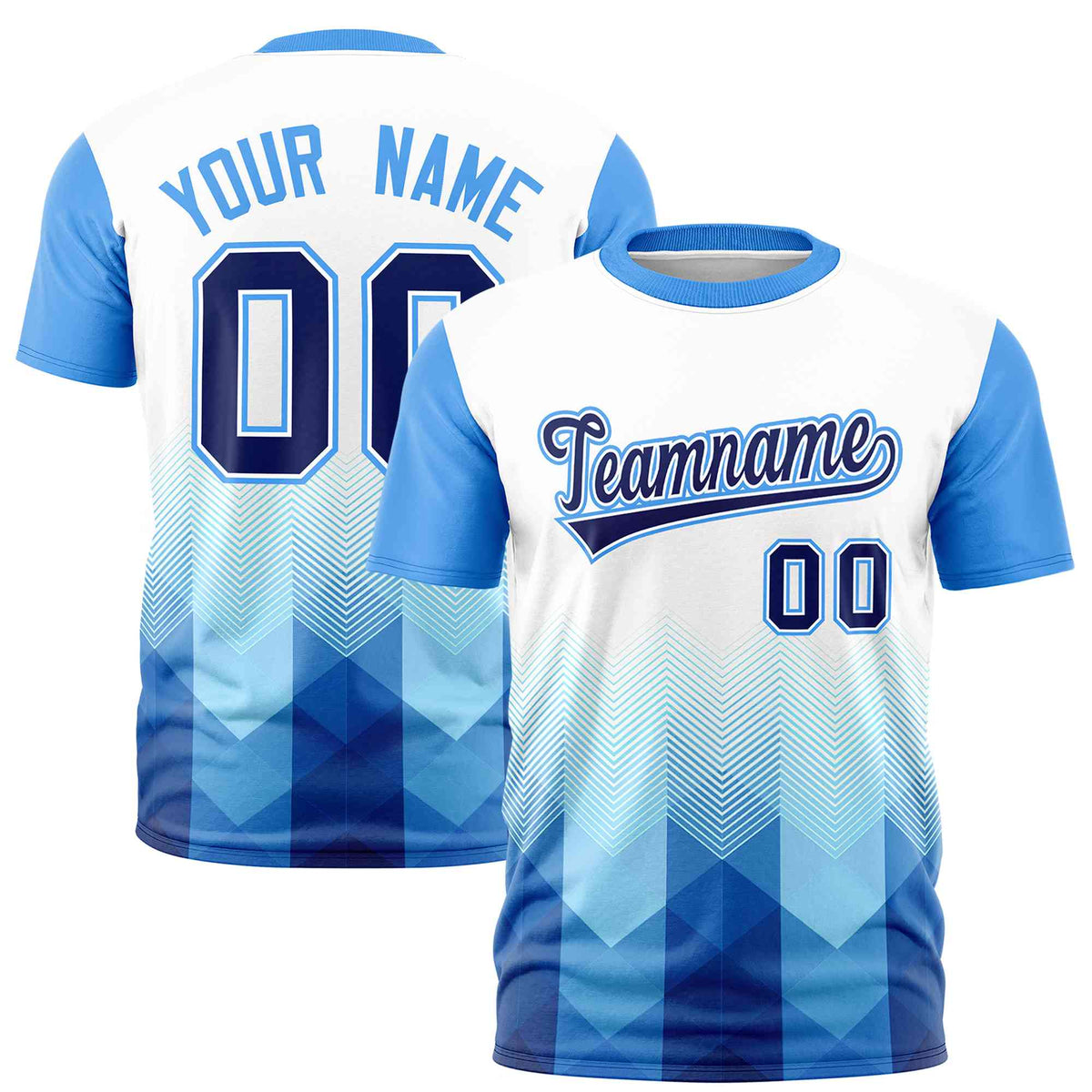 Custom White Powder Blue Gradient Ripple Fashion Raglan Sleeves Performance T-Shirt | KXKSHOP