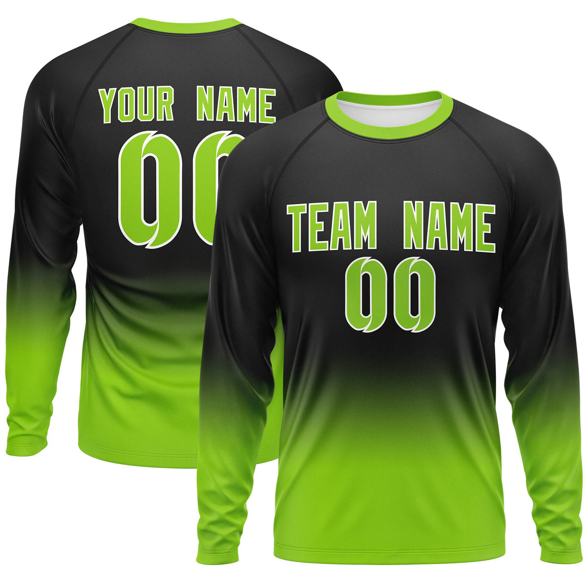 Custom Black-Neon Green Gradient Fashion Design Long Sleeve Performance T-Shirt | KXKSHOP