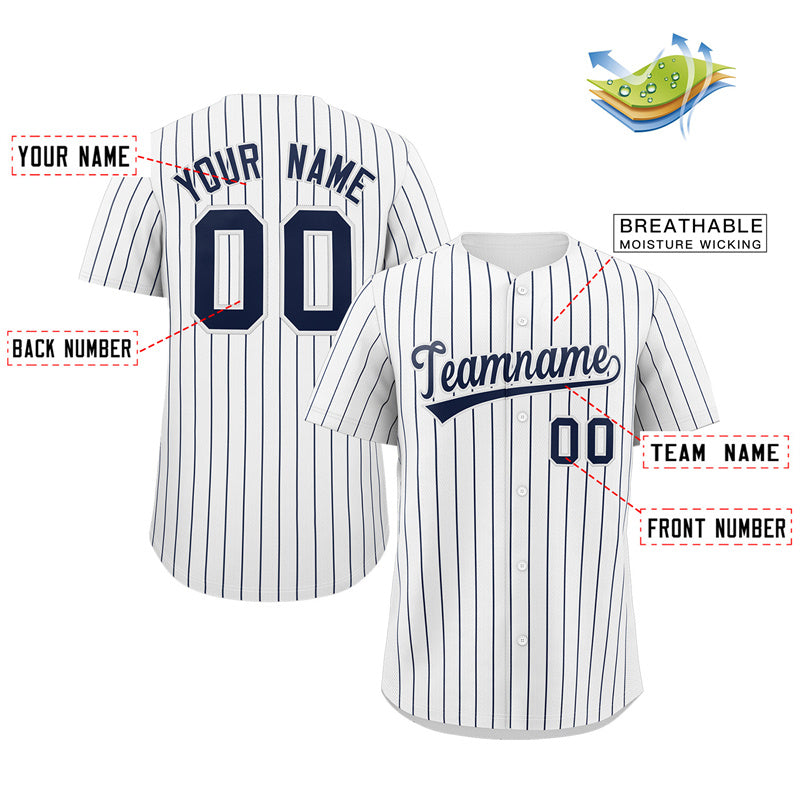 Maillot de baseball authentique à rayures blanches et bleu marine