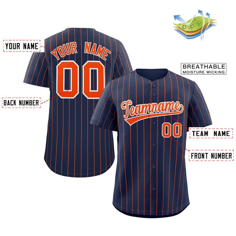 Benutzerdefinierte Marineblau Orange-Weiß Streifen Mode Authentische Baseball Jersey