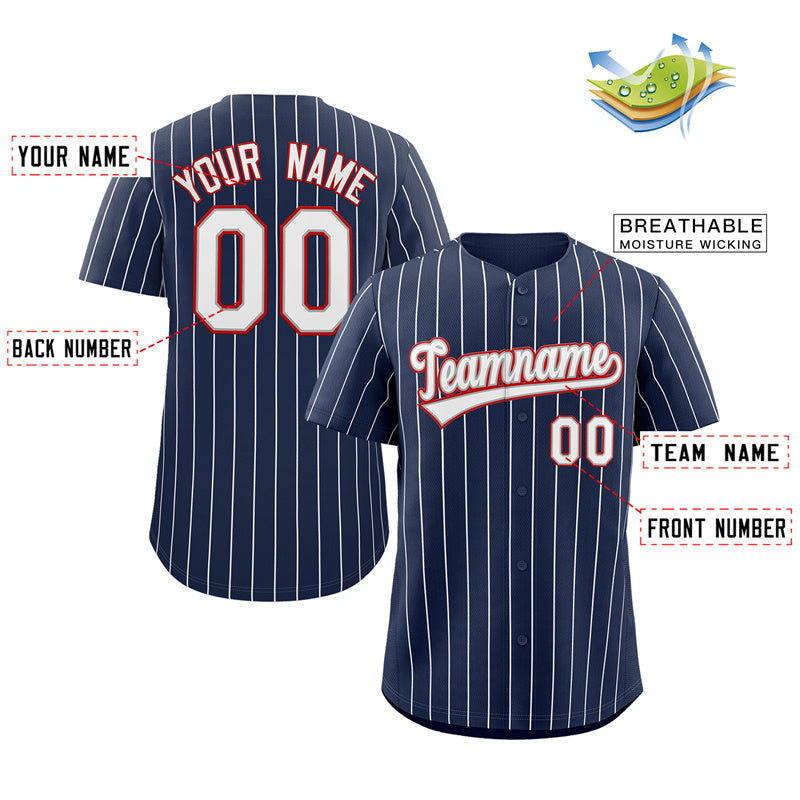 Benutzerdefinierte Navy Weiß-Rot Streifen Mode Authentic Baseball Jersey