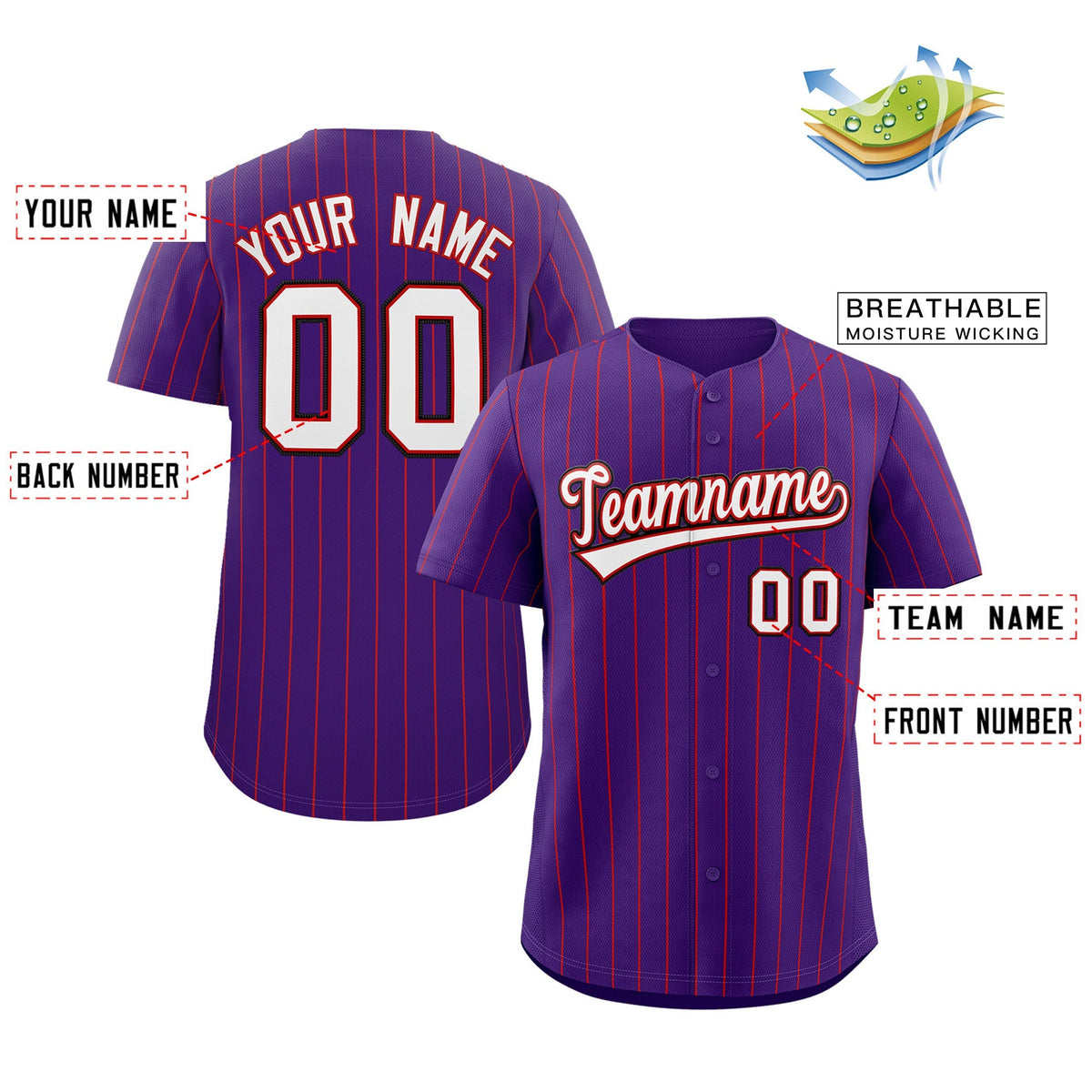Benutzerdefinierte Lila Weiß-Schwarz Streifen Mode Authentische Baseball Jersey