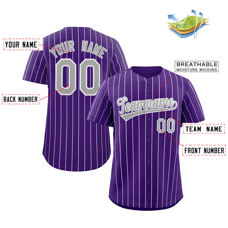 Benutzerdefinierte Lila Grau-Weiß Streifen Mode Authentische Baseball Jersey