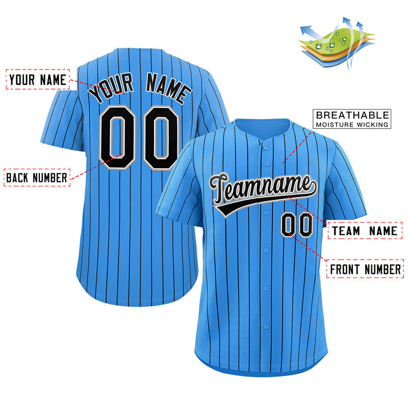 Benutzerdefinierte Puderblau Navy-Grau Streifen Mode authentische Baseball Jersey
