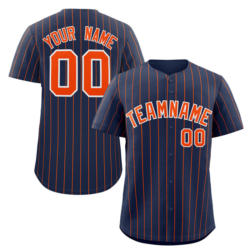 Benutzerdefinierte Marineblau Orange-Weiß Streifen Mode Authentische Baseball Jersey