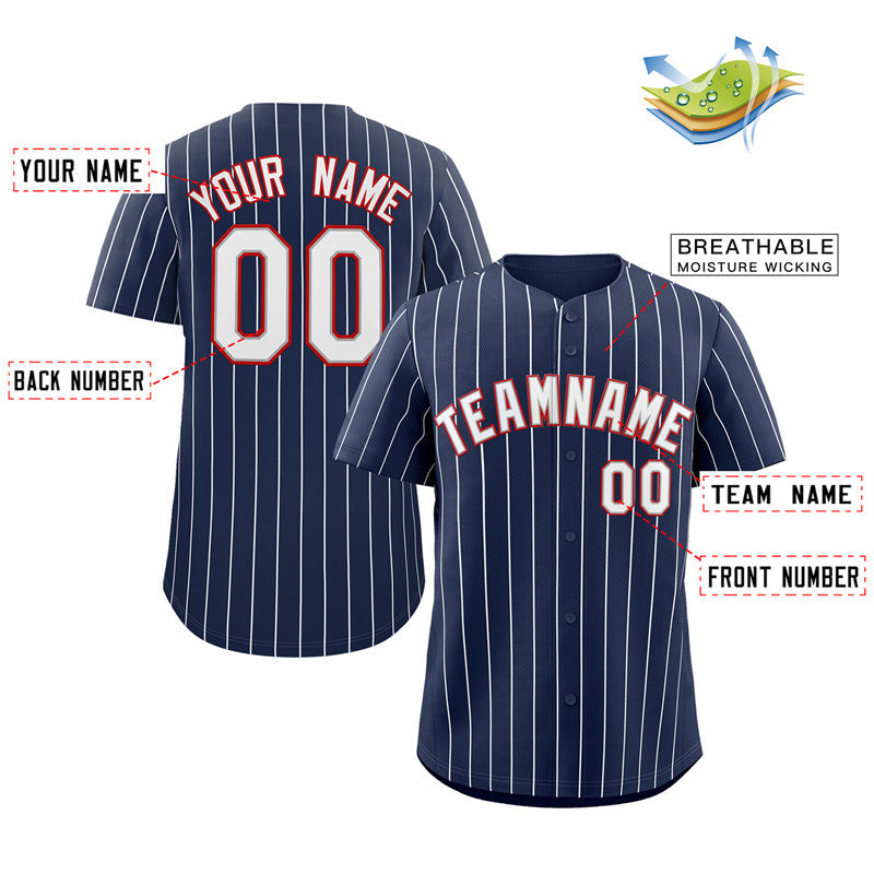 Benutzerdefinierte Navy Weiß-Rot Streifen Mode Authentic Baseball Jersey