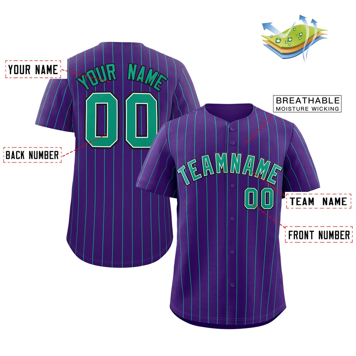 Benutzerdefinierte Lila Teal-Schwarz Streifen Mode Authentische Baseball Jersey