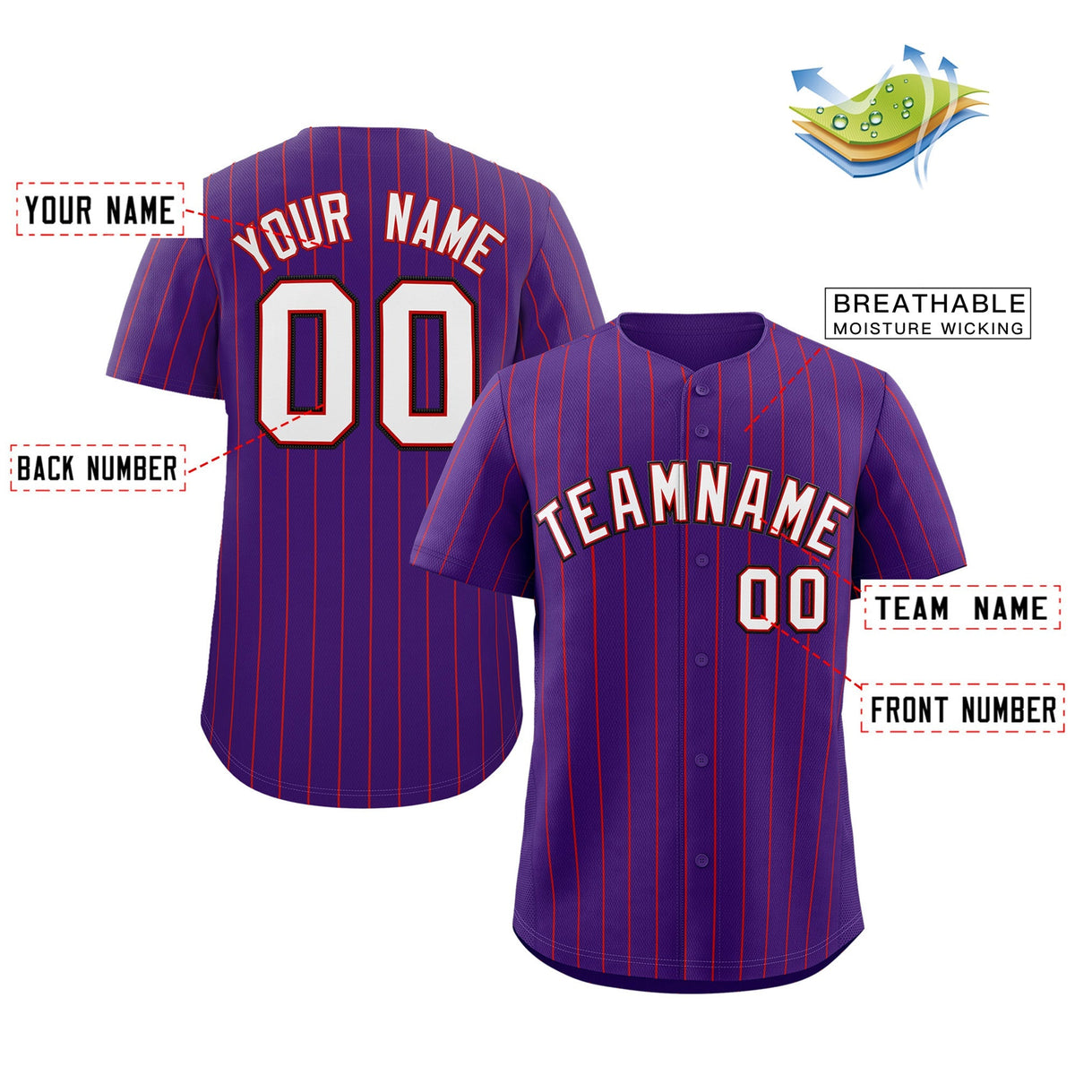 Benutzerdefinierte Lila Weiß-Schwarz Streifen Mode Authentische Baseball Jersey