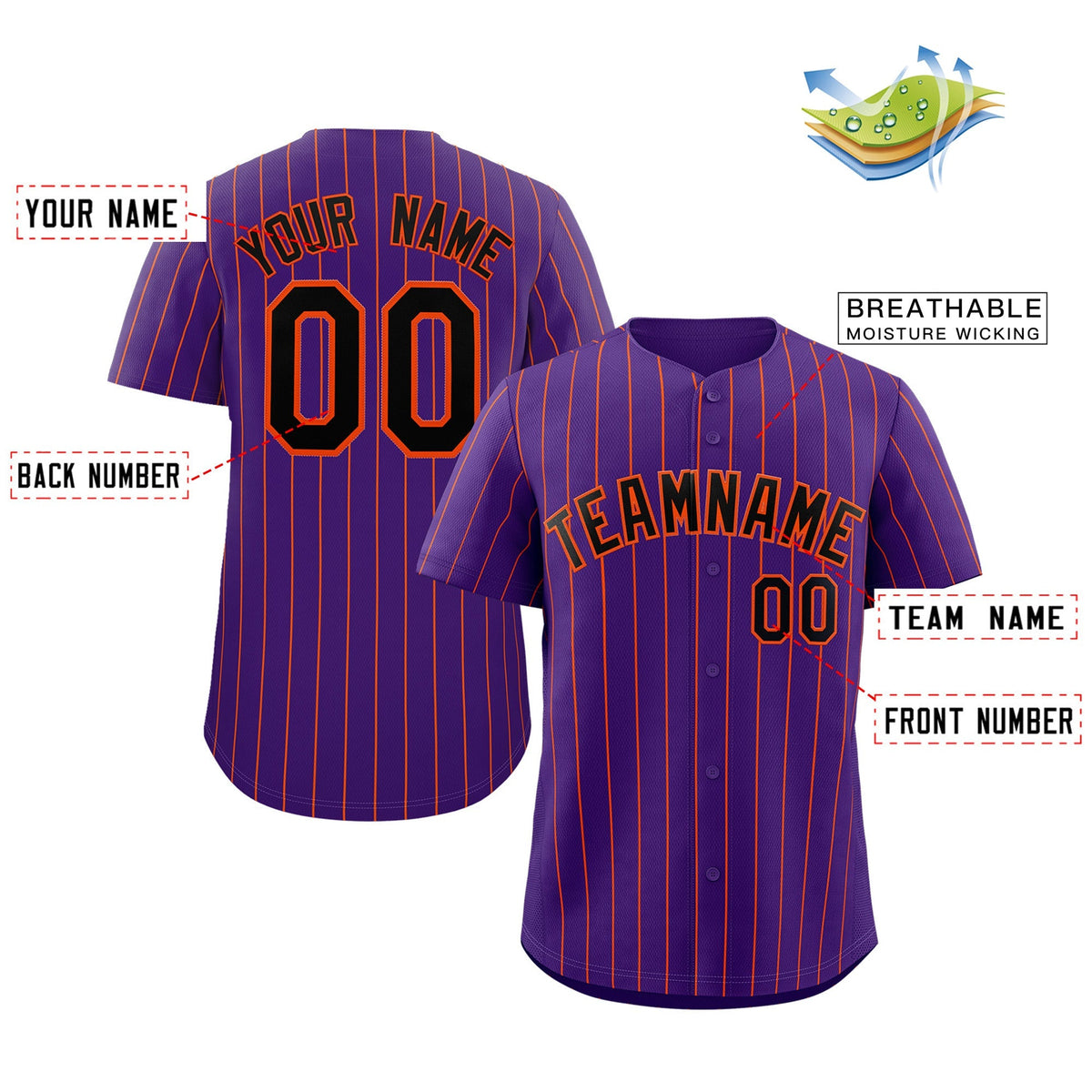 Benutzerdefinierte Lila Schwarz-Orange Streifen Mode Authentische Baseball Jersey