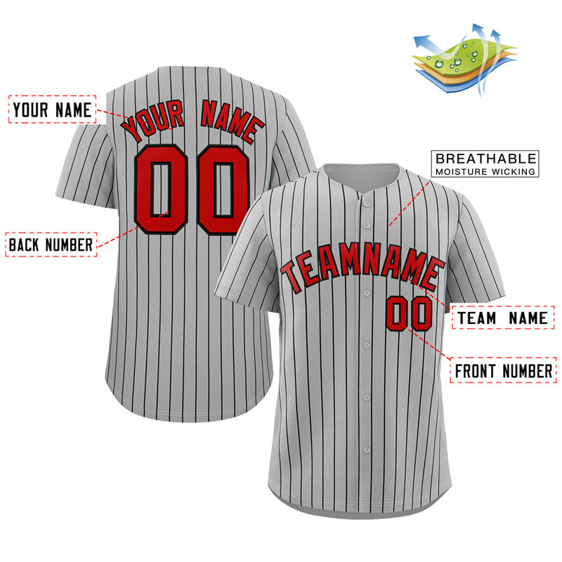 Benutzerdefinierte grau rot-marineblau gestreiften Mode authentische Baseball Jersey