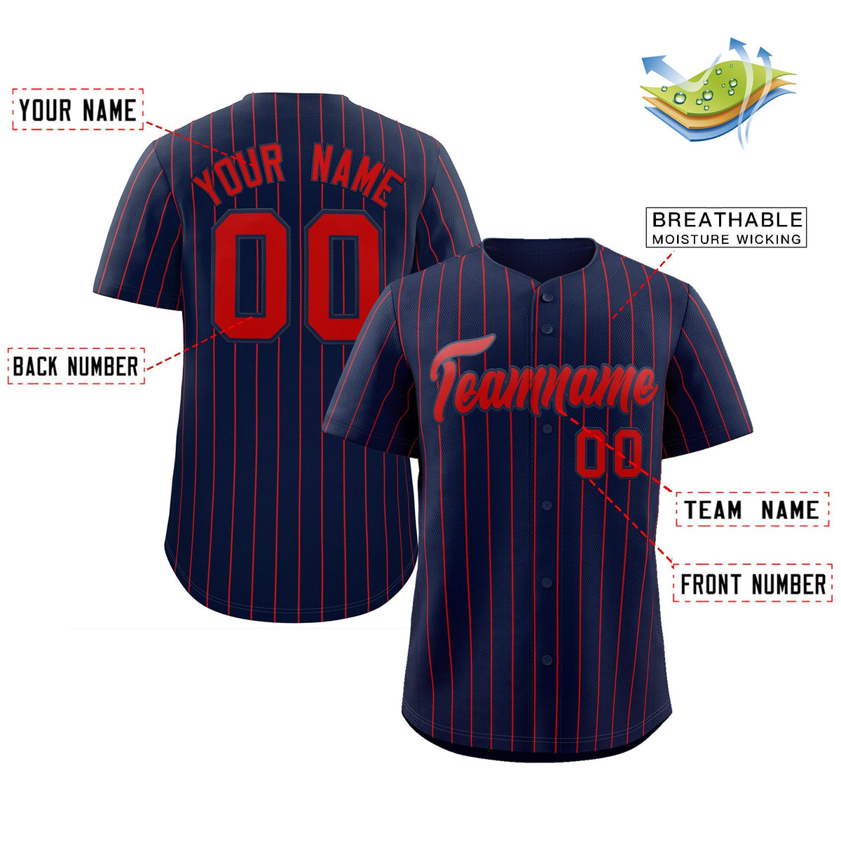 Benutzerdefinierte Marineblau Rot Streifen Mode Authentische Baseball Jersey