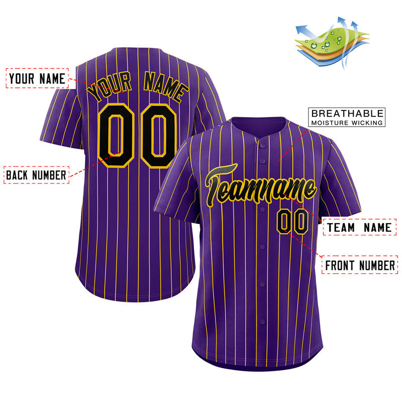Benutzerdefinierte Lila Schwarz-Gelb Streifen Mode Authentische Baseball Jersey