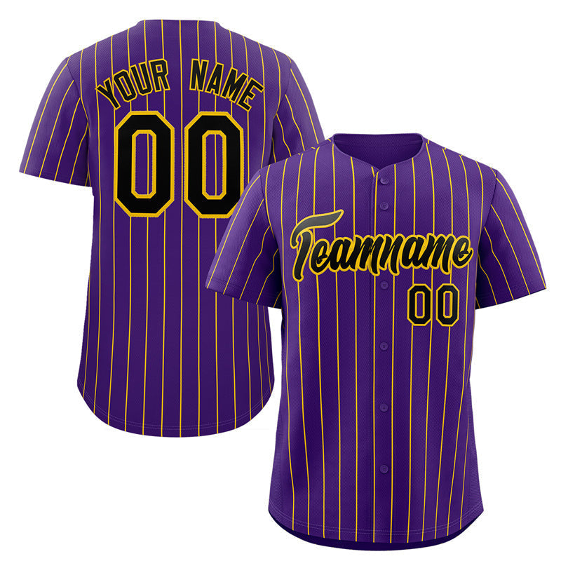 Benutzerdefinierte Lila Schwarz-Gelb Streifen Mode Authentische Baseball Jersey