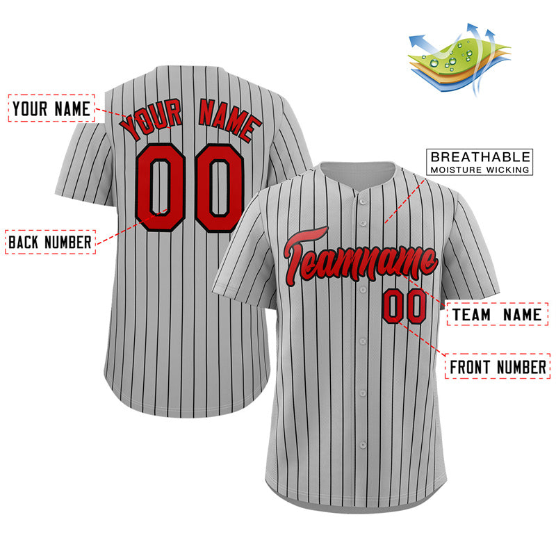 Benutzerdefinierte grau rot-marineblau gestreiften Mode authentische Baseball Jersey