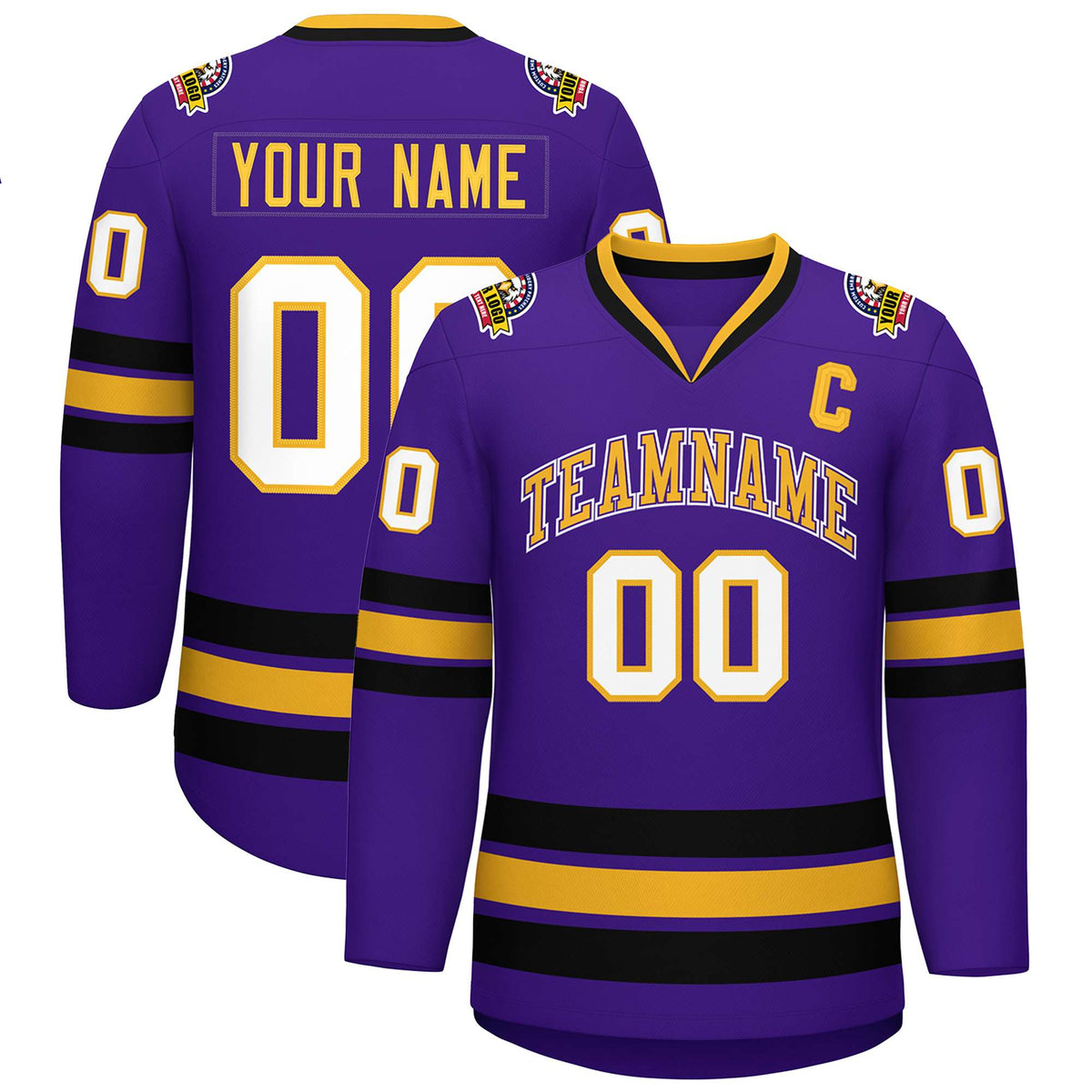 Custom Purple Gold Purple-White Classic Style Hockey Jersey | KXKSHOP