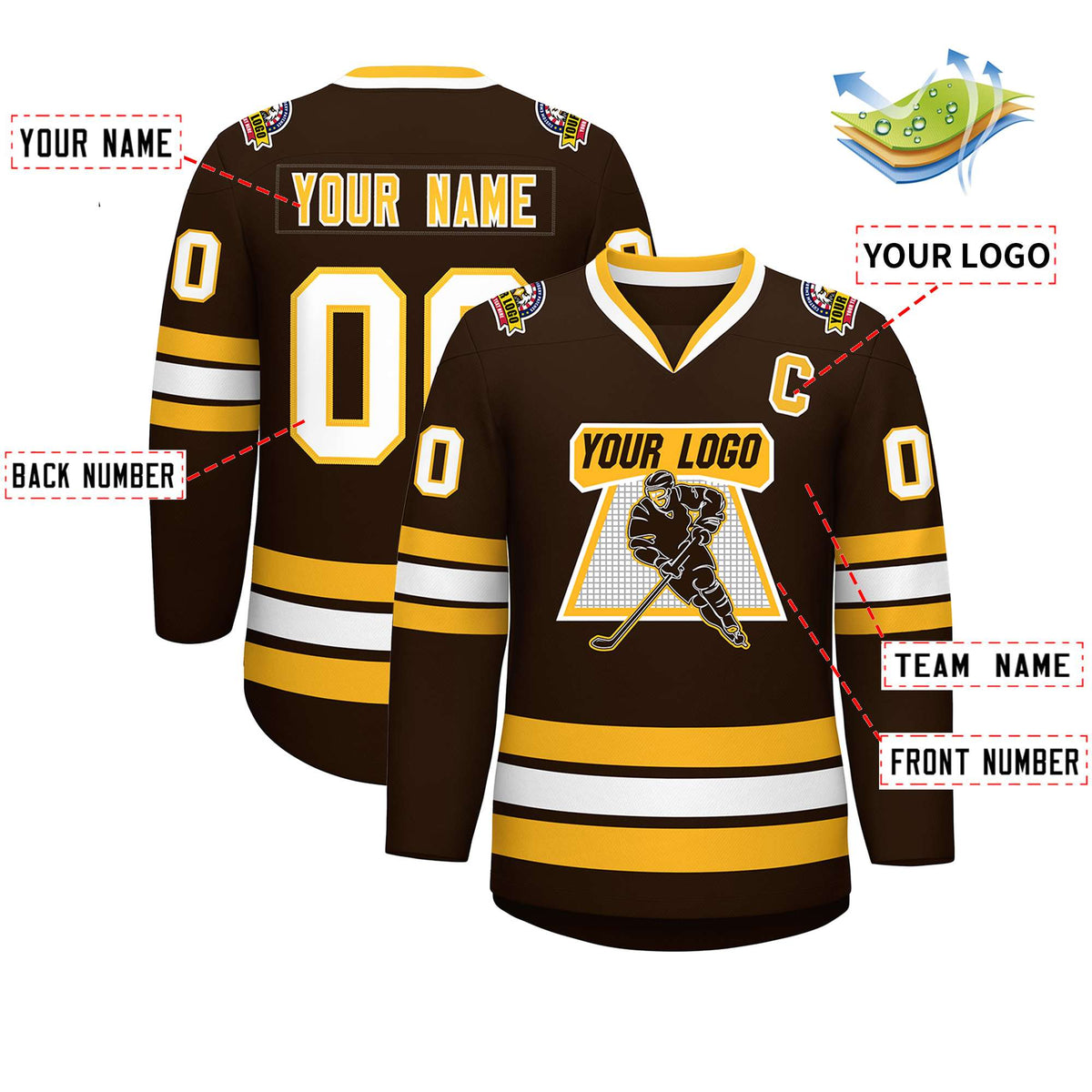 Custom Brown Gold-White Classic Style Hockey Jersey | KXKSHOP