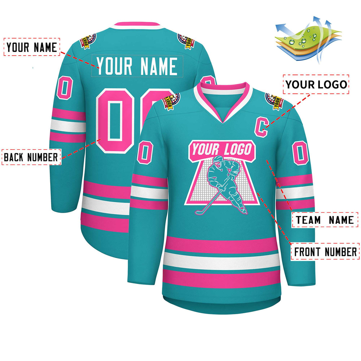 Custom Aqua Pink-White Classic Style Hockey Jersey | KXKSHOP