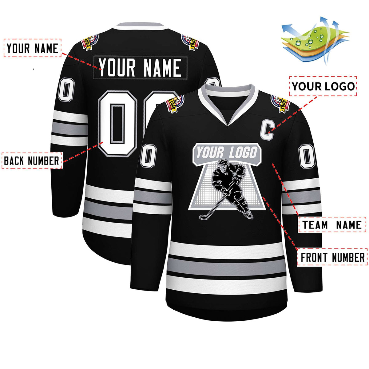 Custom Black White Black-Gray Classic Style Hockey Jersey | KXKSHOP