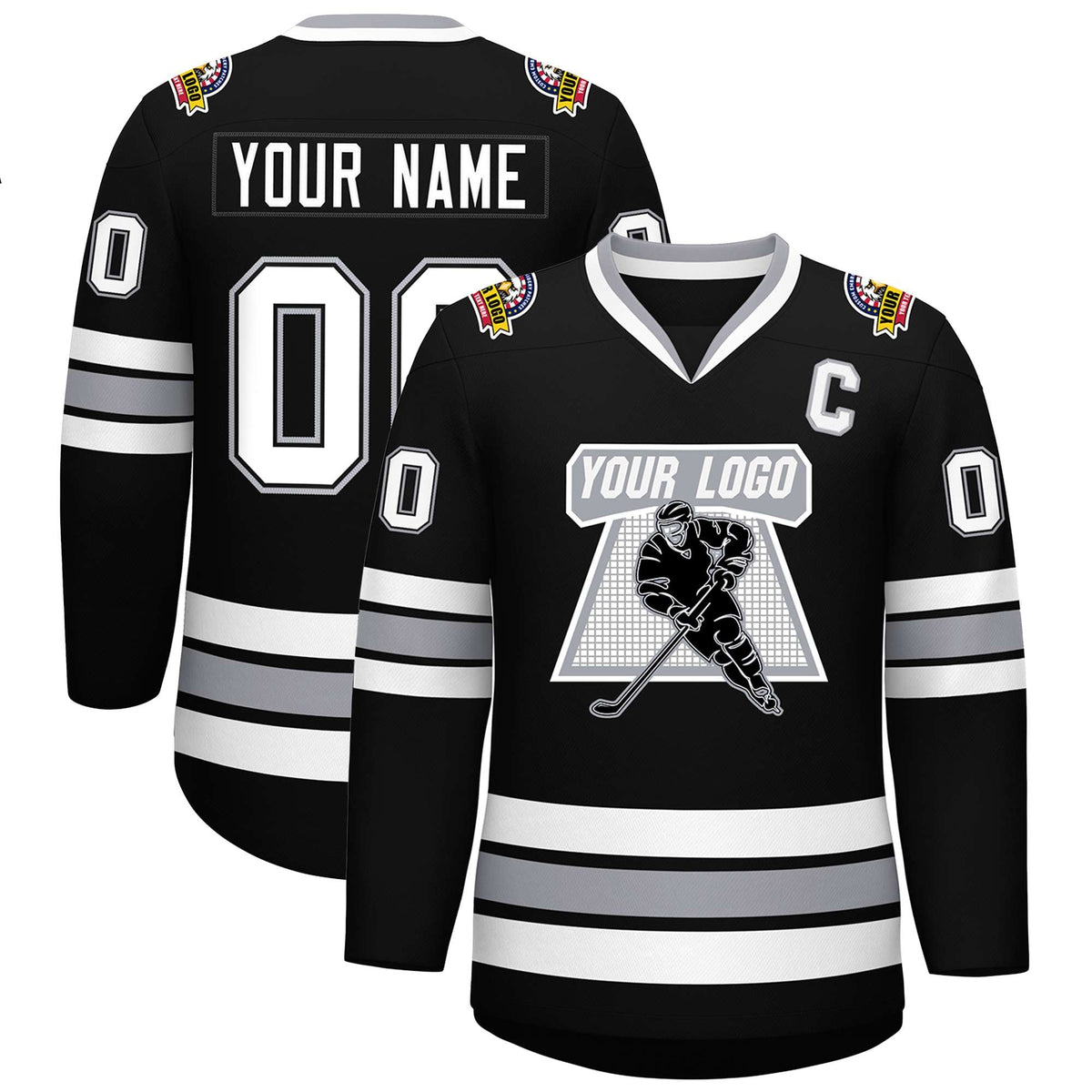 Custom Black White Black-Gray Classic Style Hockey Jersey | KXKSHOP