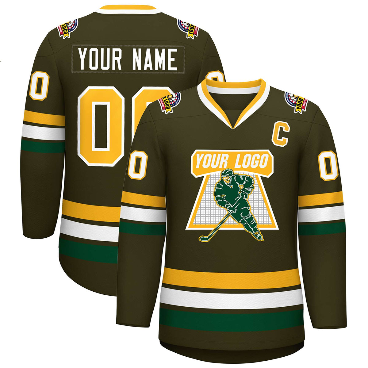 Custom Olive Gold-White Classic Style Hockey Jersey | KXKSHOP