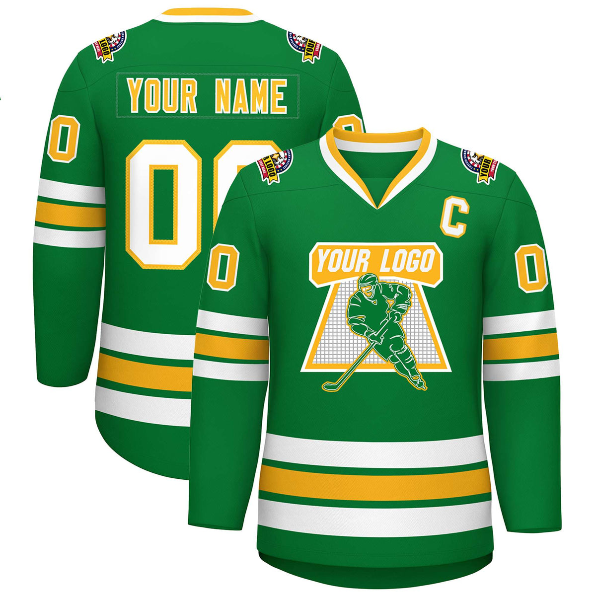 Custom Kelly Green Gold-White Classic Style Hockey Jersey | KXKSHOP