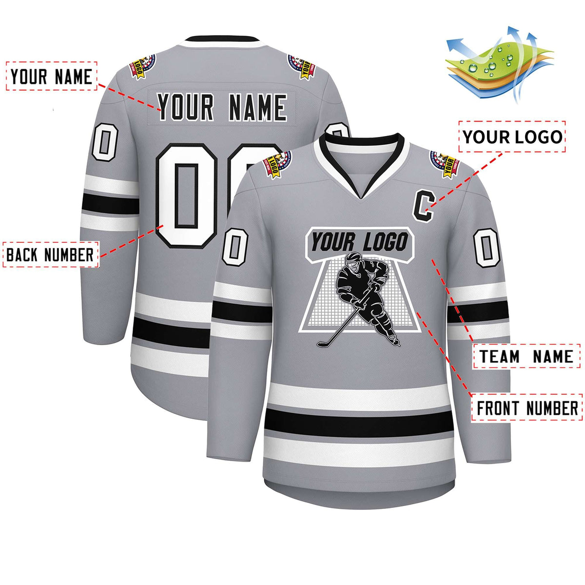Custom Gray Black White-Black Classic Style Hockey Jersey | KXKSHOP