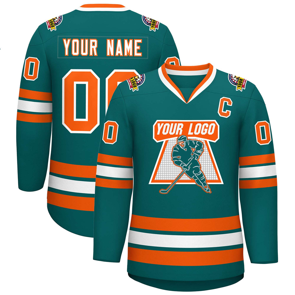 Custom Teal White-Orange Classic Style Hockey Jersey | KXKSHOP