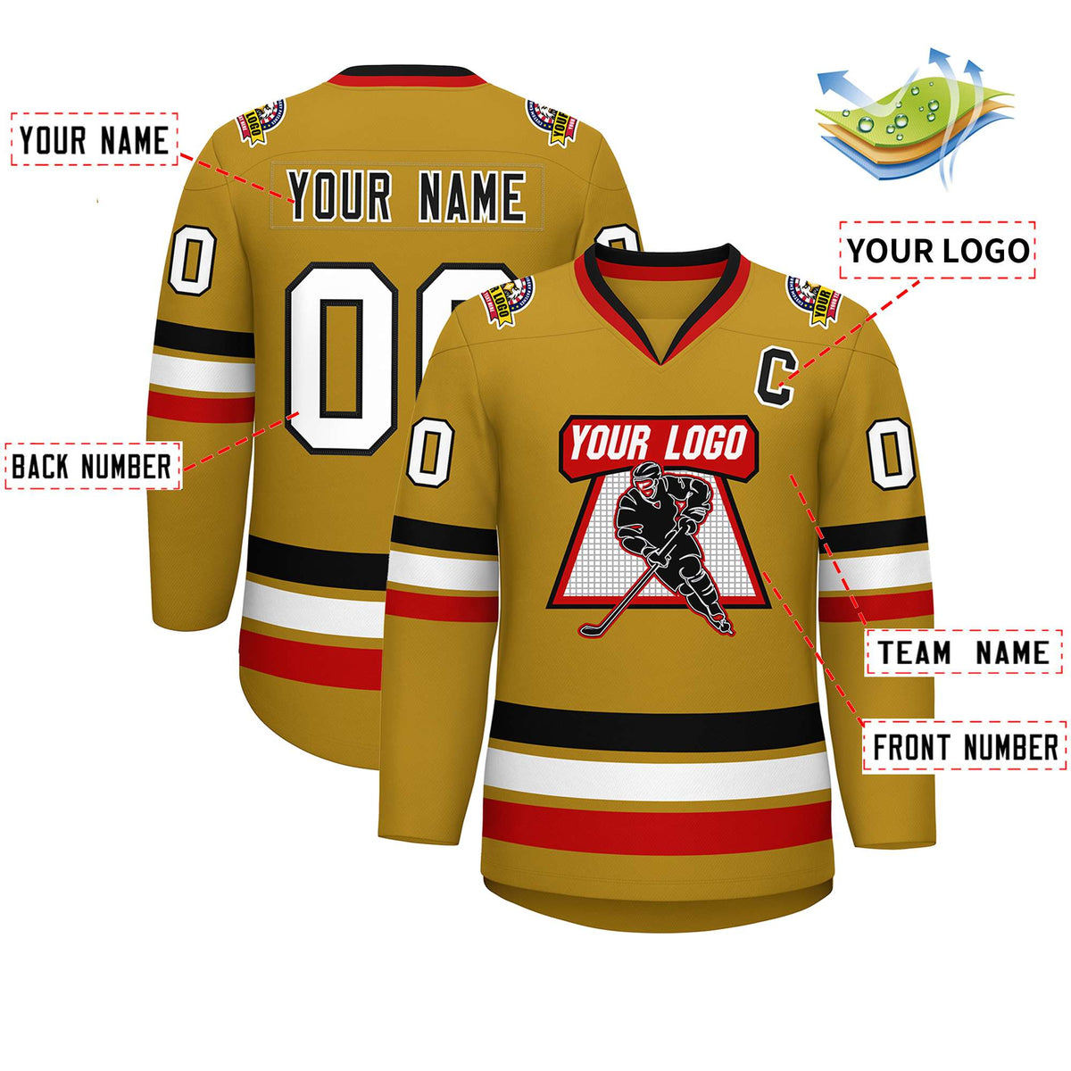 Custom Old Gold Black-White Classic Style Hockey Jersey | KXKSHOP