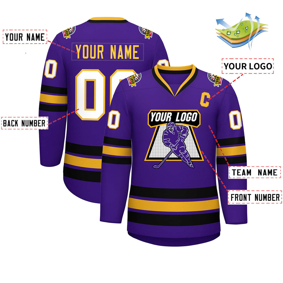 Custom Purple Gold Purple-White Classic Style Hockey Jersey | KXKSHOP