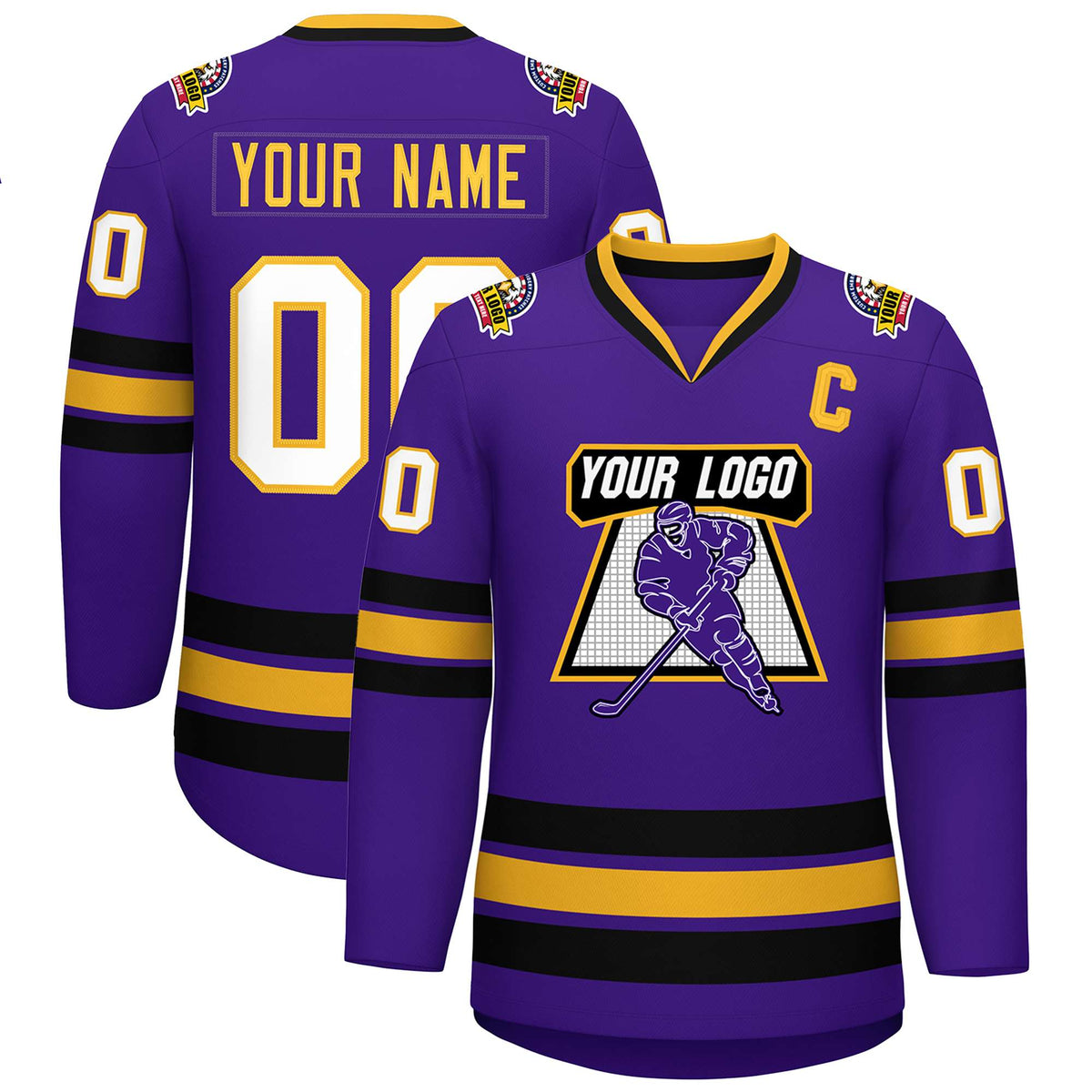 Custom Purple Gold Purple-White Classic Style Hockey Jersey | KXKSHOP