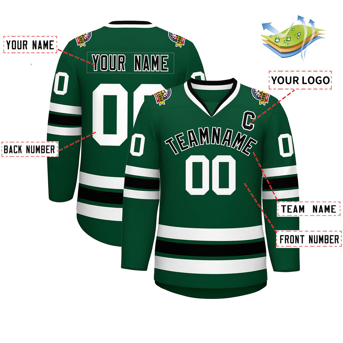 Custom Green Black-White Classic Style Hockey Jersey | KXKSHOP