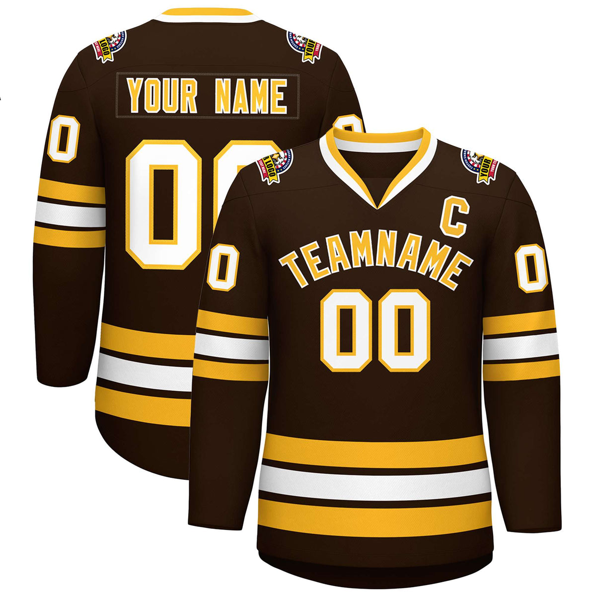 Custom Brown Gold-White Classic Style Hockey Jersey | KXKSHOP