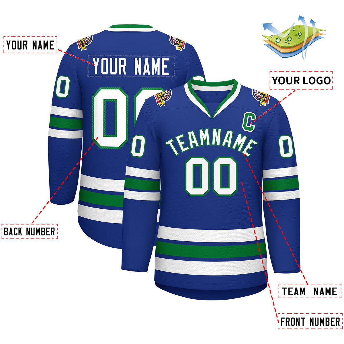Custom Royal White-Kelly Green Classic Style Hockey Jersey | KXKSHOP