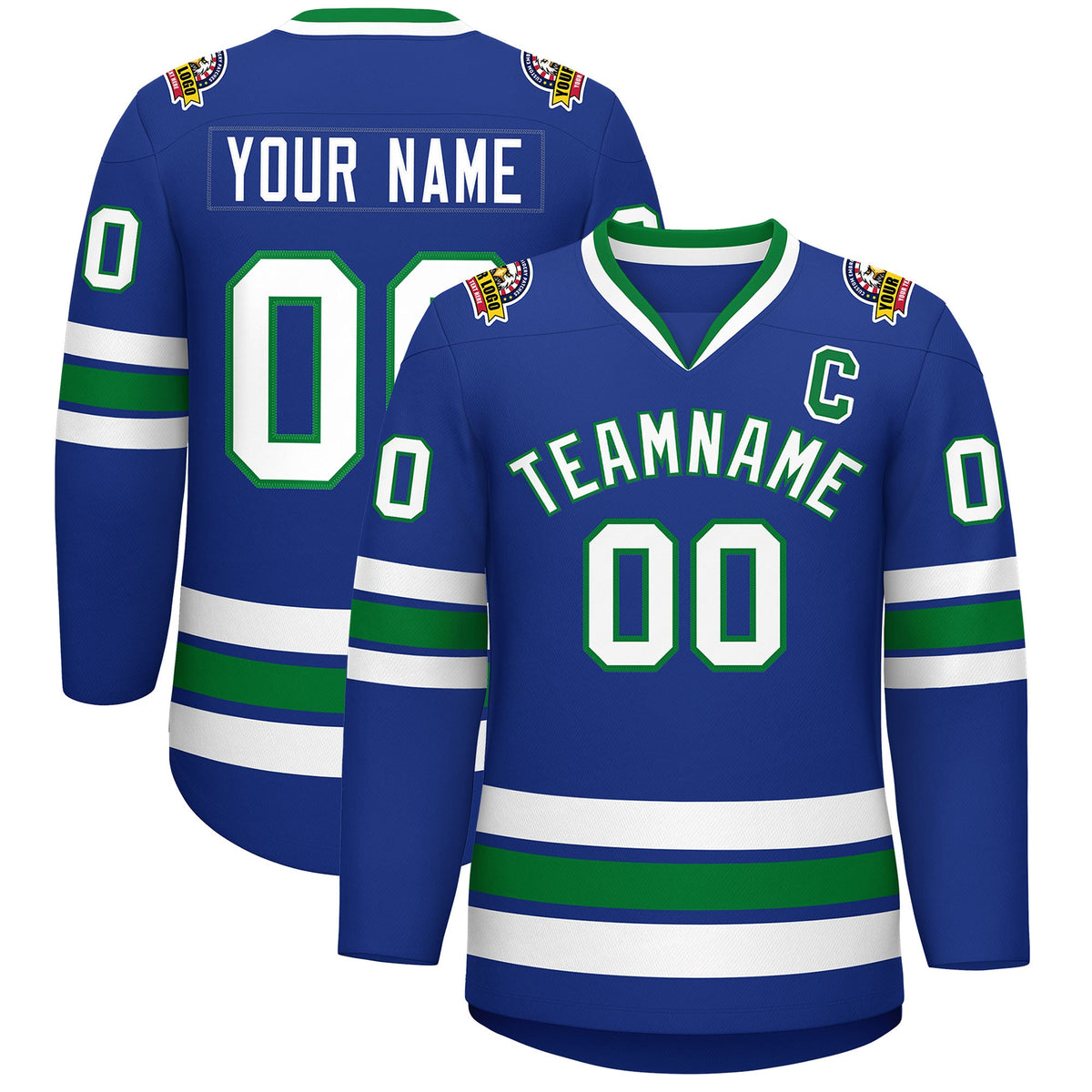 Custom Royal White-Kelly Green Classic Style Hockey Jersey | KXKSHOP