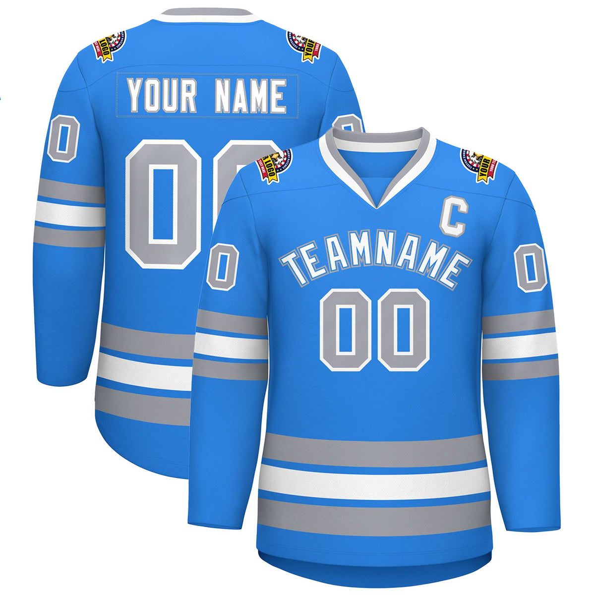 Custom Powder Blue White Powder Blue-Gray Classic Style Hockey Jersey | KXKSHOP