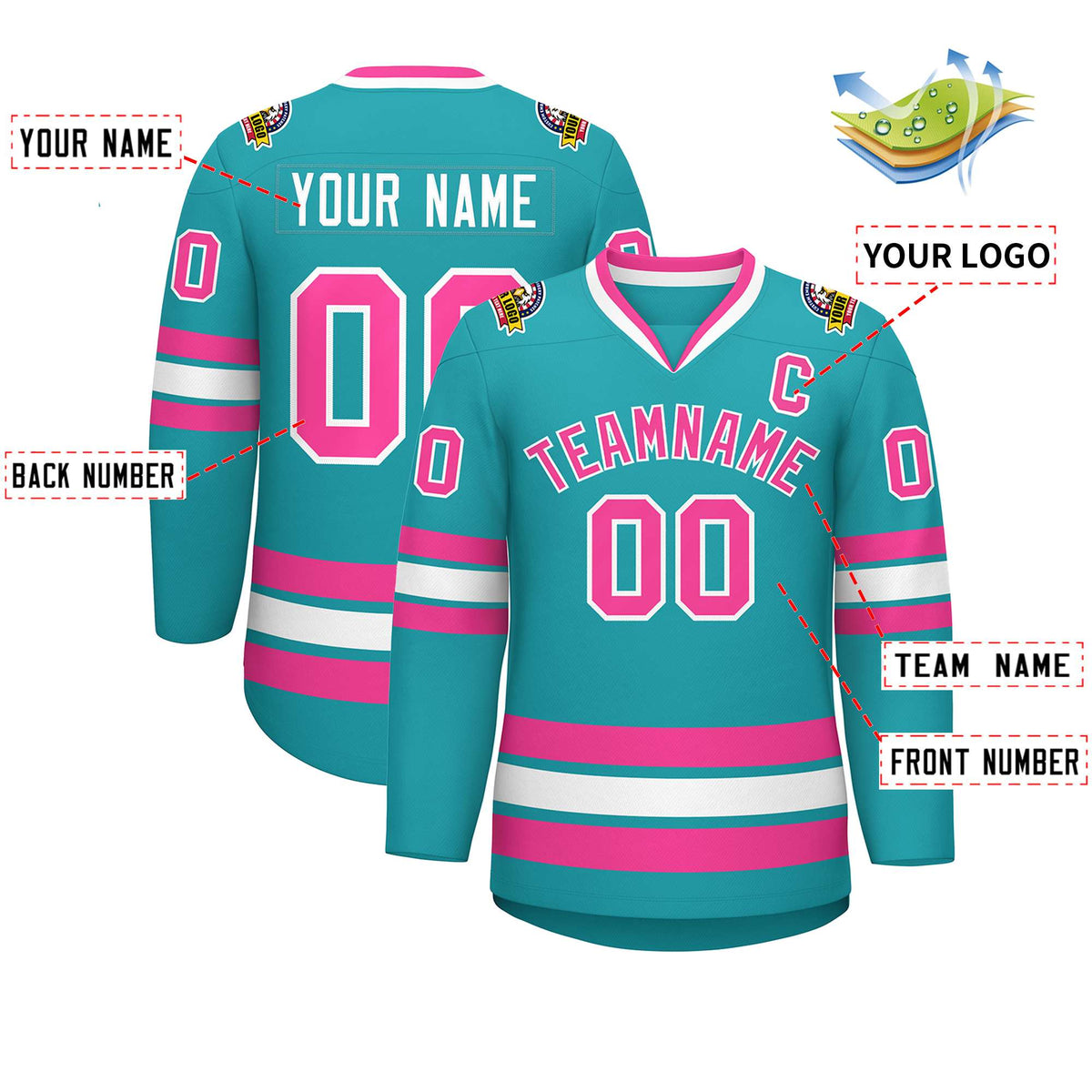Custom Aqua Pink-White Classic Style Hockey Jersey | KXKSHOP
