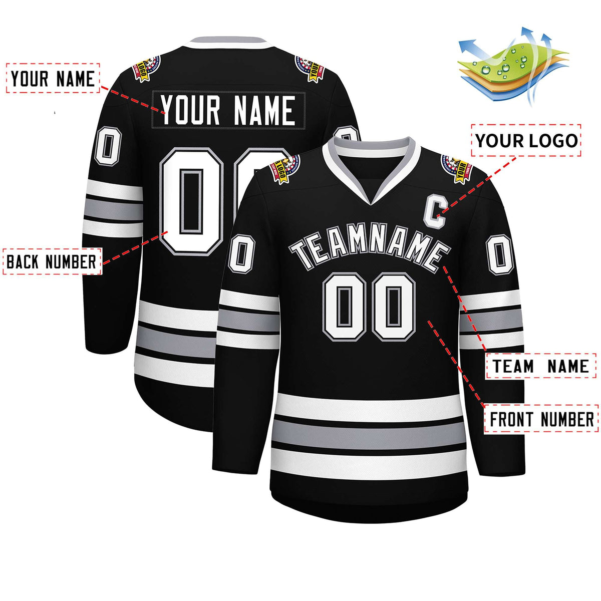 Custom Black White Black-Gray Classic Style Hockey Jersey | KXKSHOP