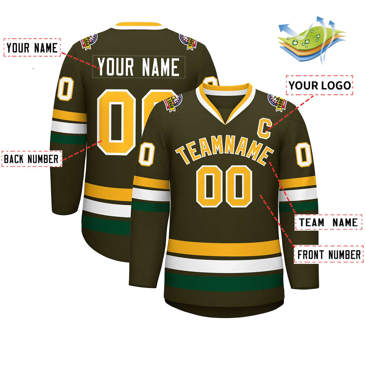 Custom Olive Gold-White Classic Style Hockey Jersey | KXKSHOP
