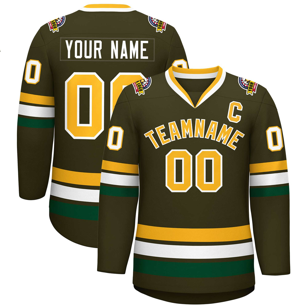 Custom Olive Gold-White Classic Style Hockey Jersey | KXKSHOP