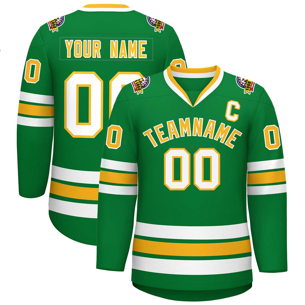 Custom Kelly Green Gold-White Classic Style Hockey Jersey | KXKSHOP