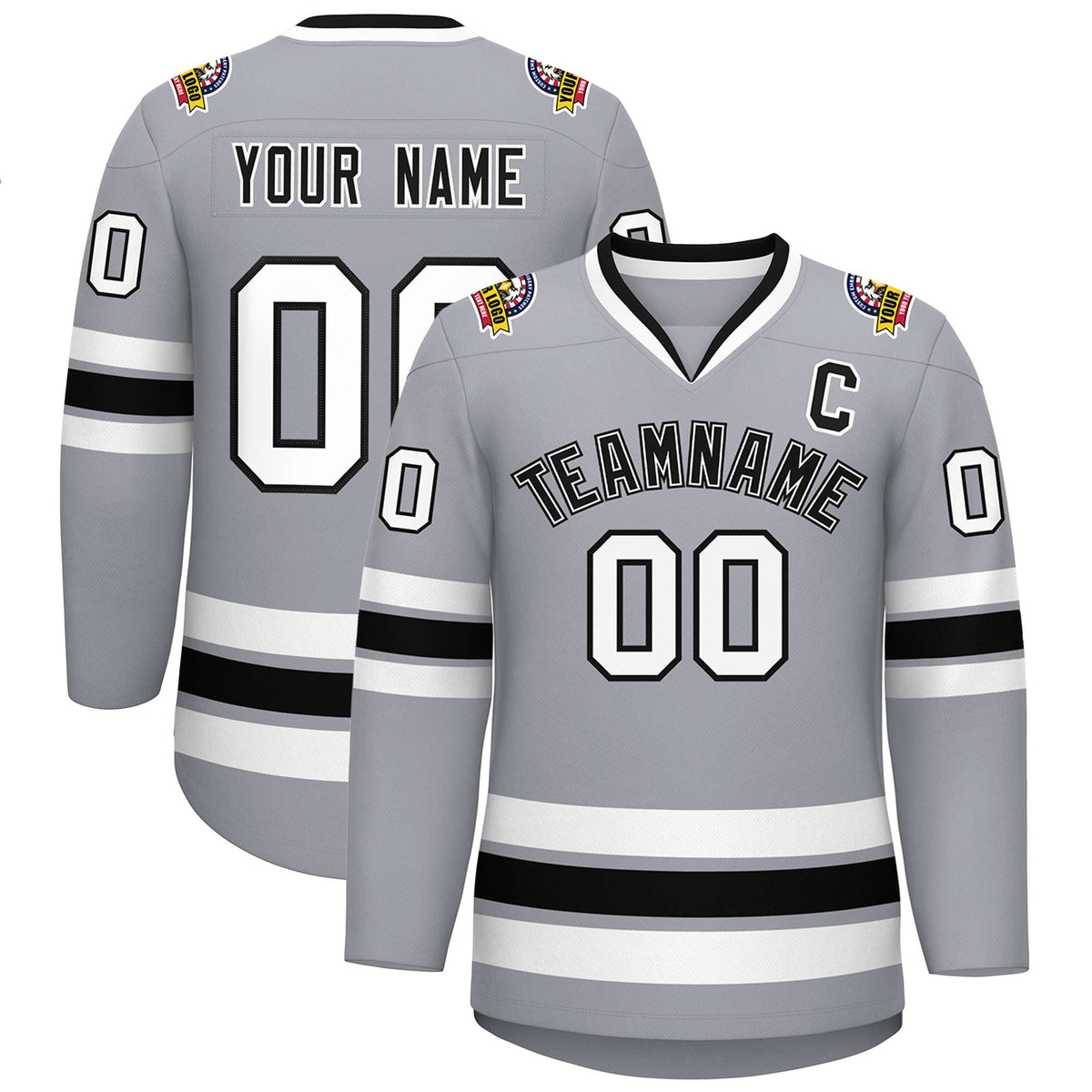 Custom Gray Black White-Black Classic Style Hockey Jersey | KXKSHOP