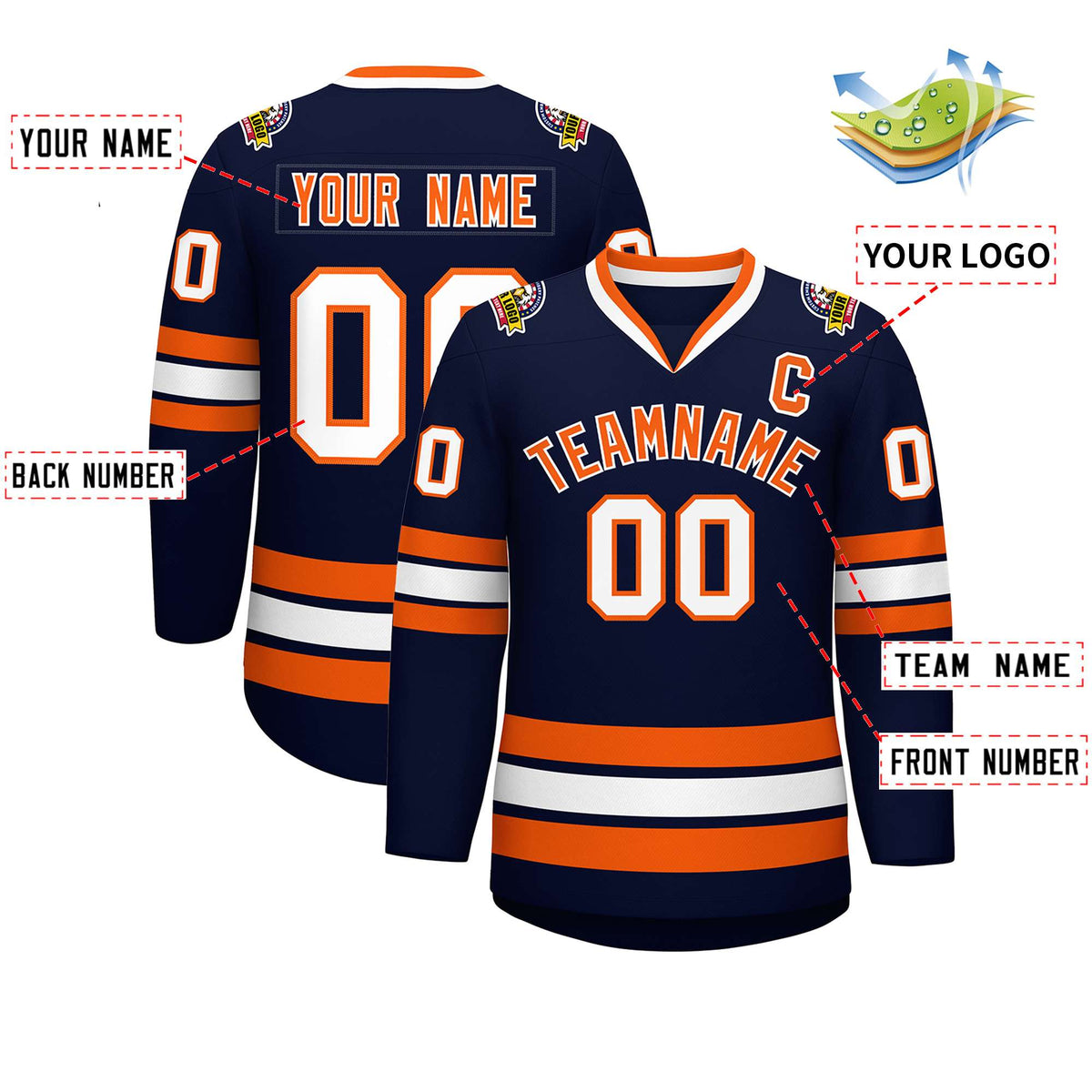Custom Navy Orange-White Classic Style Hockey Jersey | KXKSHOP