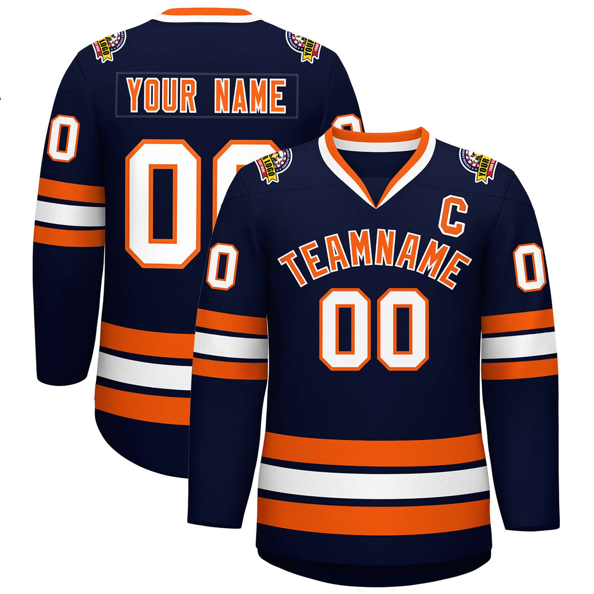 Custom Navy Orange-White Classic Style Hockey Jersey | KXKSHOP