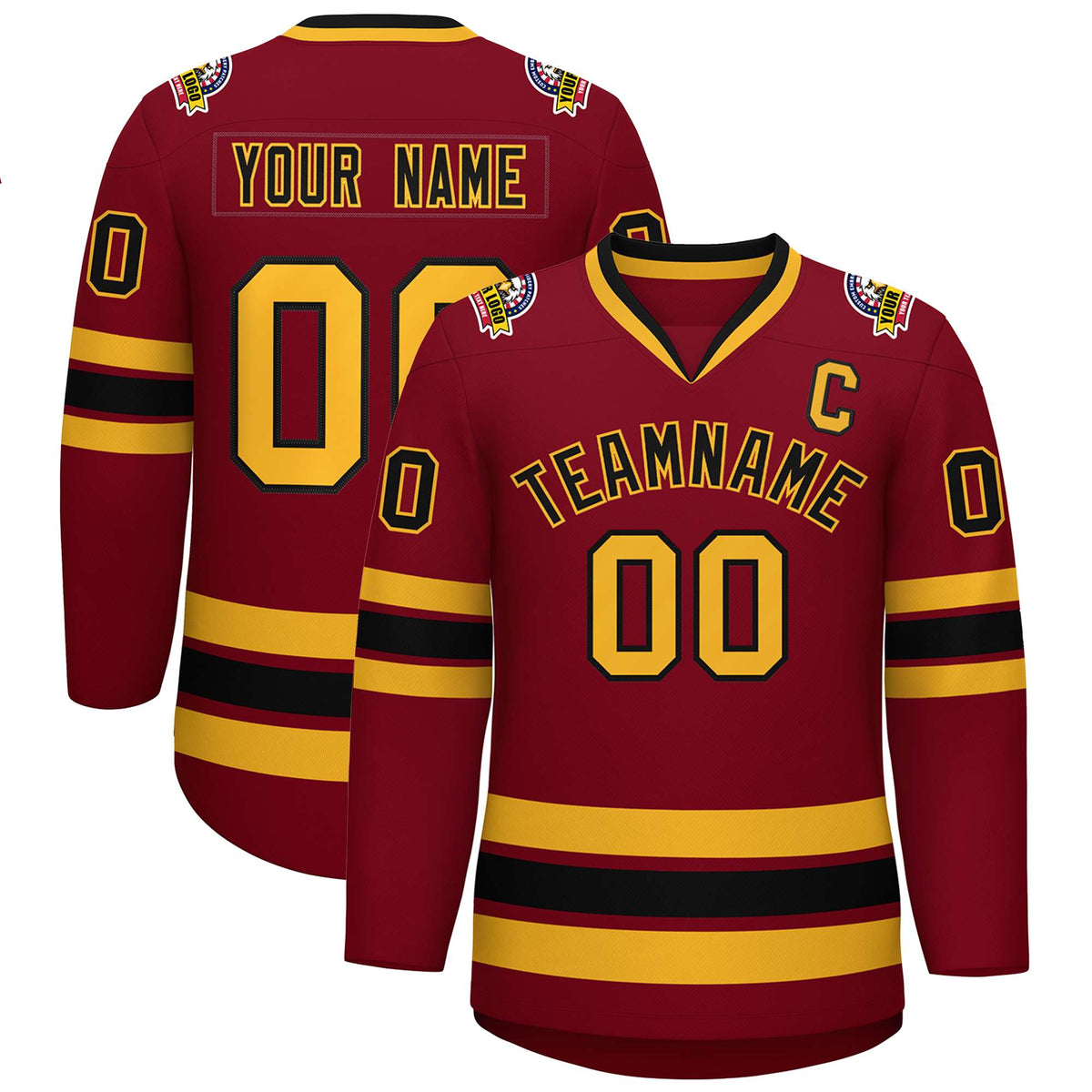 Custom Crimson Black-Gold Classic Style Hockey Jersey | KXKSHOP