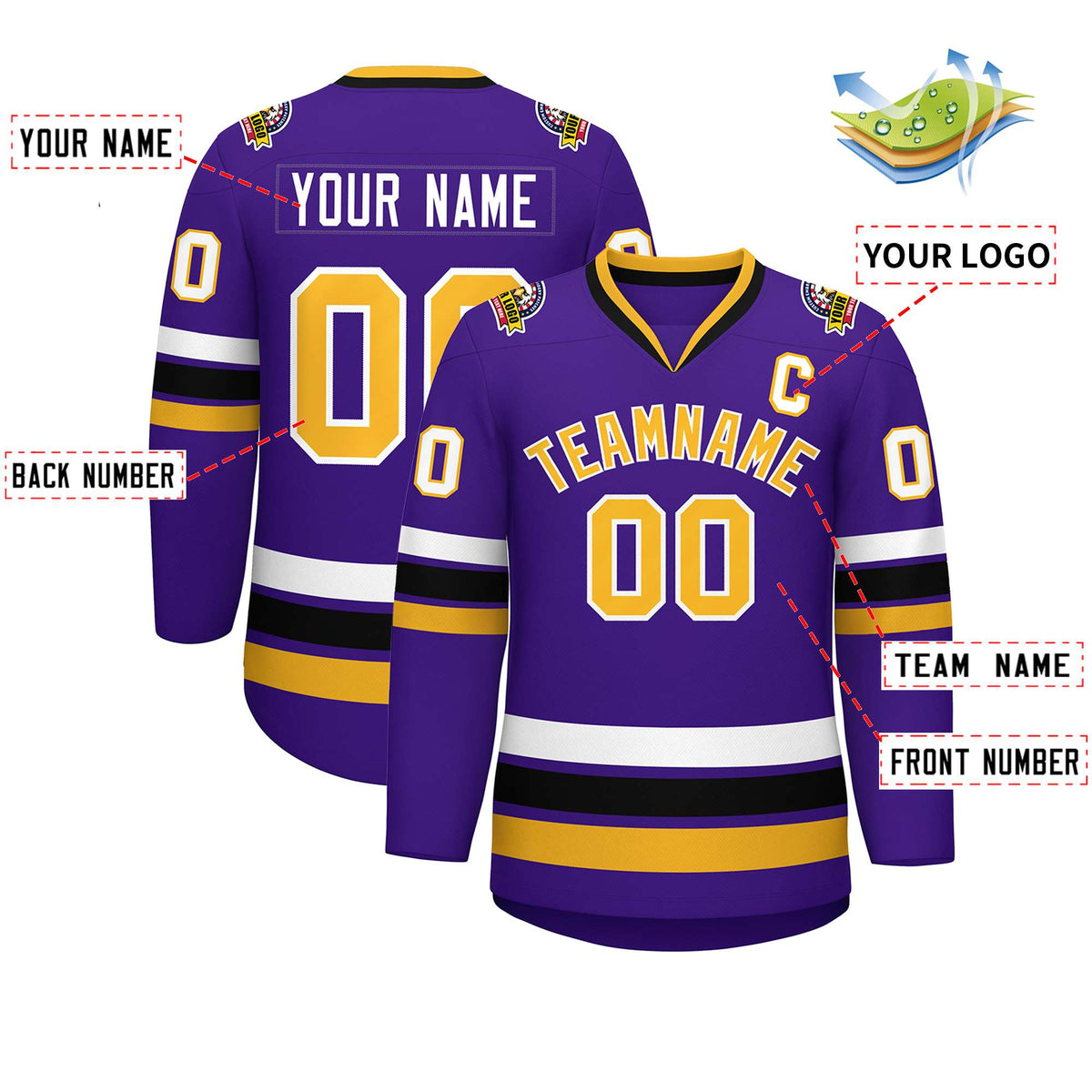 Custom Purple Gold-White Classic Style Hockey Jersey | KXKSHOP