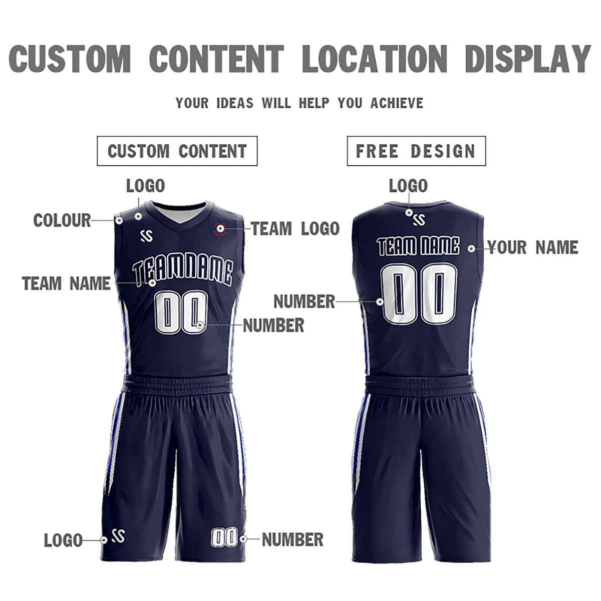 Custom Navy White Double Side Kits Design Sportswear Basketball Jersey