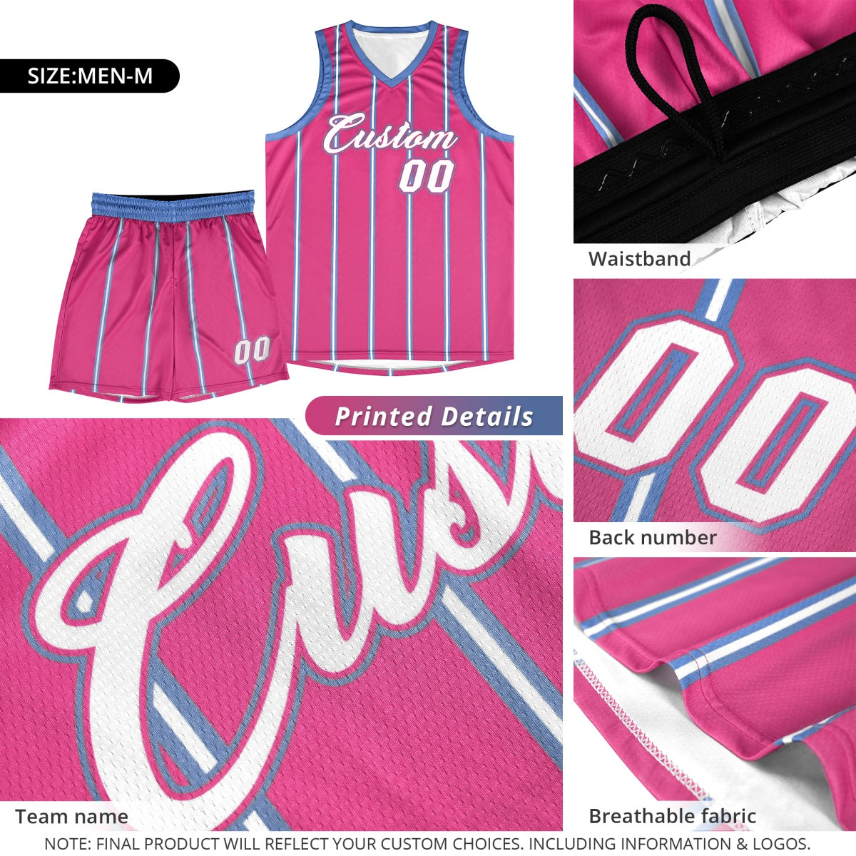 Custom Navy White Light Blue Vertical Stripes Single Sided Sets Basketball Jersey | For Men,Stitched,Perfect for Training,Add Name and Numbern | KXKSHOP